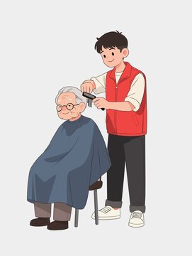 志愿者給老爺爺剪頭發(fā)