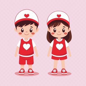 可愛(ài)紅心裝扮的男孩女孩