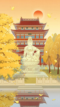毗盧寺南京熱門景點文創(chuàng)插畫