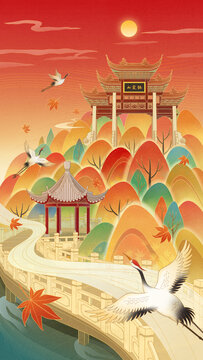 棲霞山南京熱門景點文創(chuàng)插畫