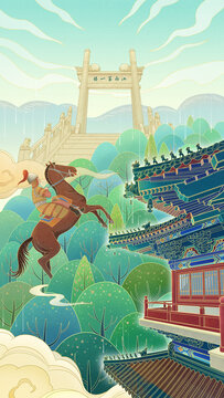 閱江樓南京熱門景點文創(chuàng)插畫