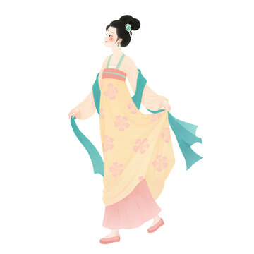 五十六民族漢族古風(fēng)優(yōu)雅漢服女子手繪插畫(huà)