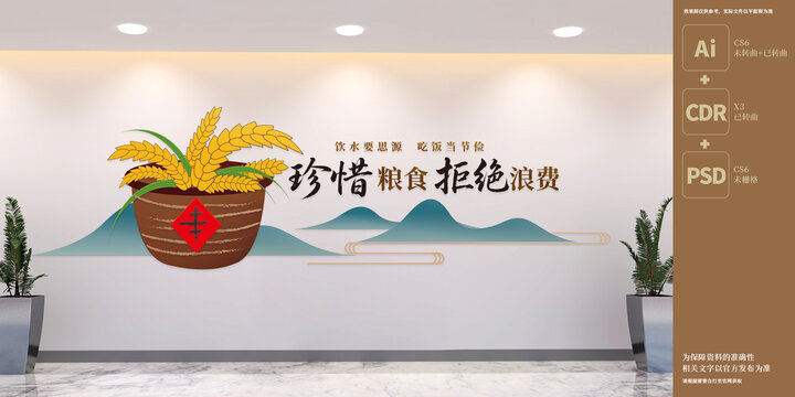 珍惜糧食拒絕浪費(fèi)食堂文化墻
