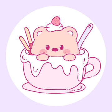 小熊在茶杯里的可愛插畫