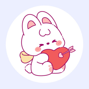 卡通可愛小兔抱愛心插畫