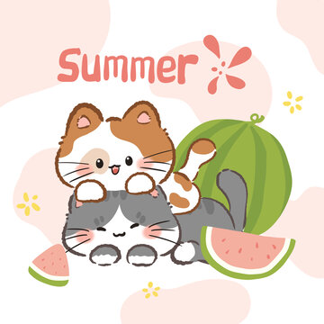 卡通夏日貓咪印花場(chǎng)景圖案