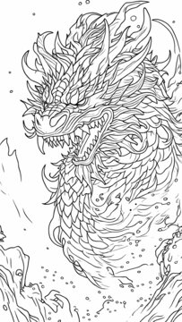 霸氣龍形黑白線條插畫(huà)