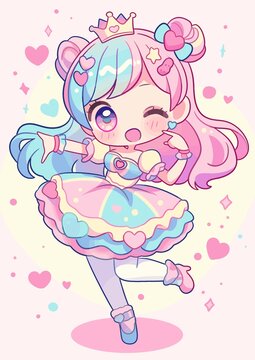 可愛(ài)雙馬尾芭蕾風(fēng)卡通少女