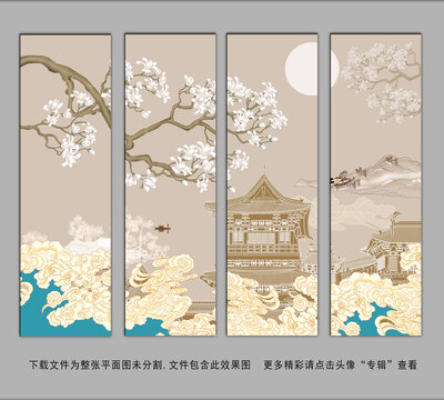 樓閣花鳥背景墻
