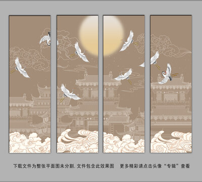 描線樓閣古建筑