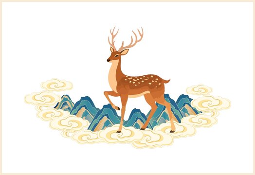 中式風祥瑞仙鹿與山川云紋