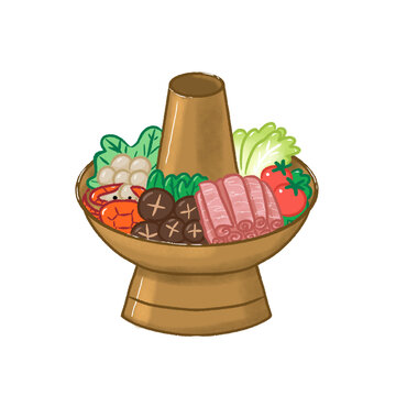 銅鍋涮羊肉北京美食插畫