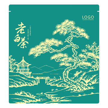 長壽松包裝袋設(shè)計模板手繪線稿松樹矢量圖