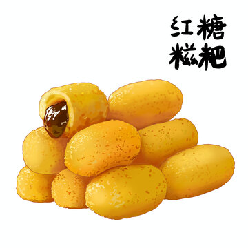 紅糖爆漿糯米手工糍粑美食插畫