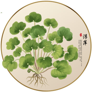 手繪中草藥浮萍養(yǎng)生藥材