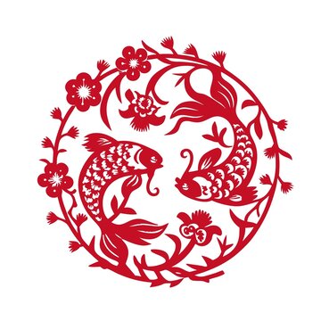 傳統(tǒng)雙錦鯉剪紙圖案