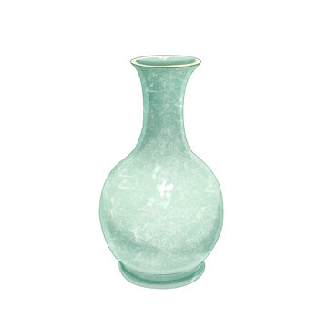 汝窯天藍(lán)釉刻花鵝頸瓶