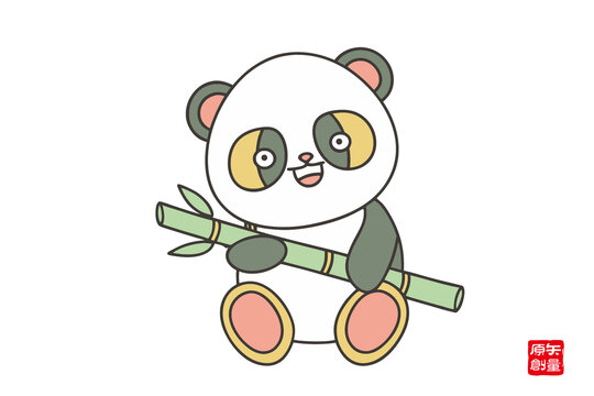 卡通熊貓抱翠竹超可愛