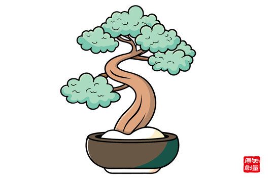 卡通風(fēng)格可愛(ài)盆景插畫(huà)
