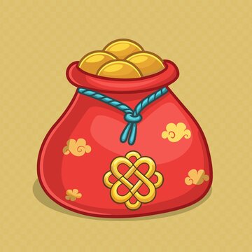 喜慶紅袋裝滿金元寶