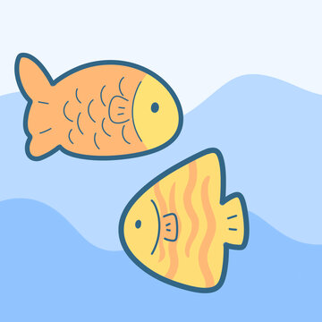 水中暢游的可愛卡通魚