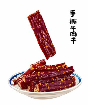 手撕風(fēng)干牛肉干牦牛肉包裝手繪插畫