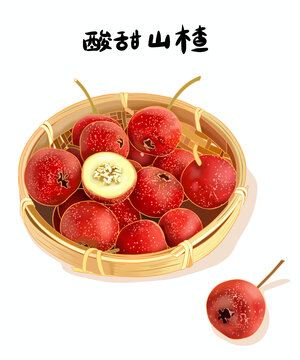 一盤酸甜山楂山楂片手繪包裝插畫