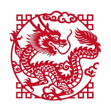 傳統(tǒng)中式紅色剪紙龍圖案