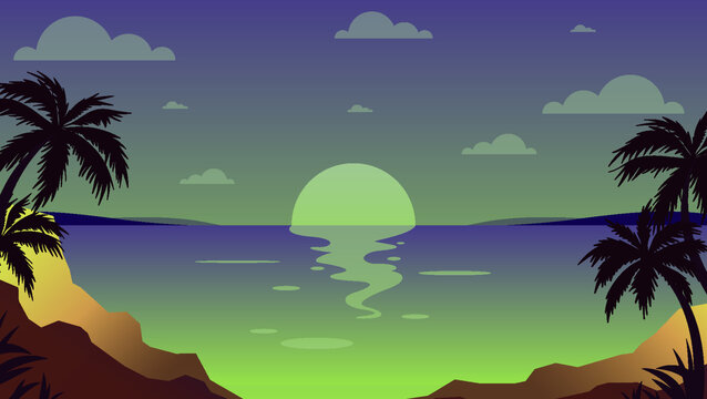 海邊日落與椰樹美景