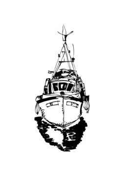 船手繪線稿近海捕魚(yú)船