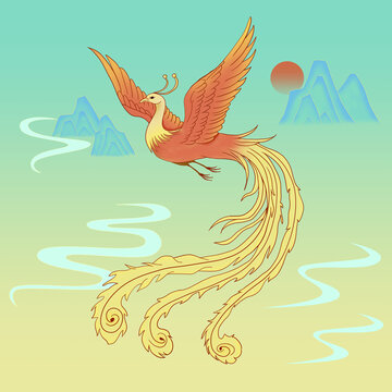鳳凰飛舞金色鳳凰手繪插畫中國風(fēng)手繪