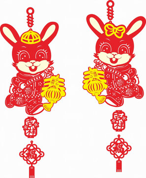 喜慶剪紙風(fēng)兔年新春掛飾