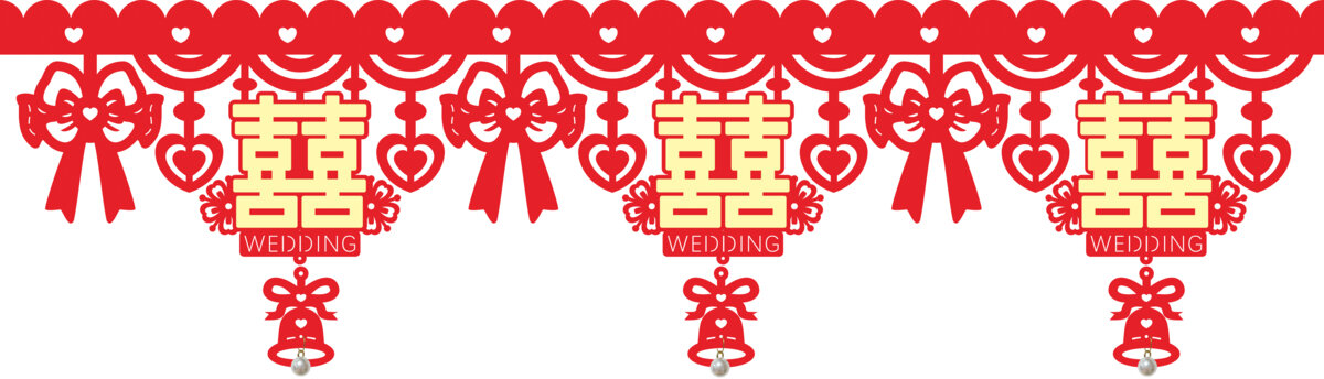 中式婚禮紅色拉花裝飾墻圍