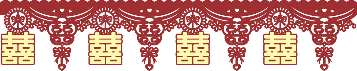 中式喜慶雙喜剪紙墻圍