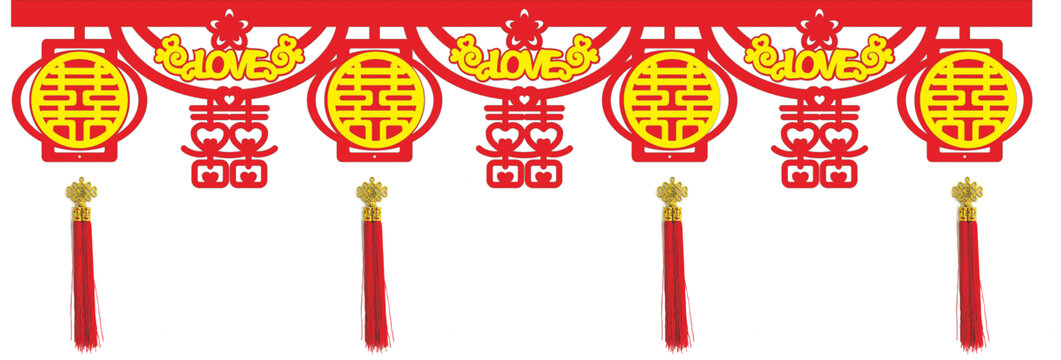 中式喜慶雙喜裝飾掛件墻圍