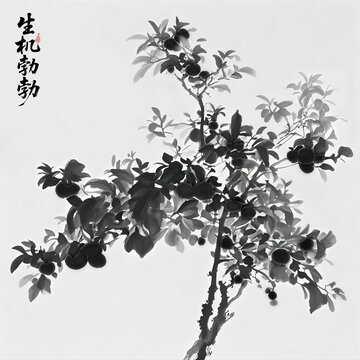 水墨枝頭碩果圖