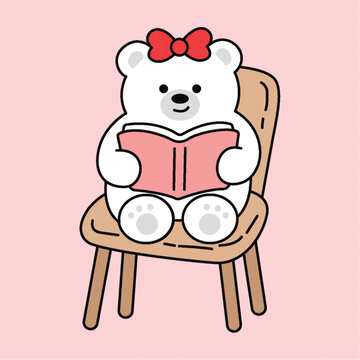 戴蝴蝶結(jié)看書的可愛小熊