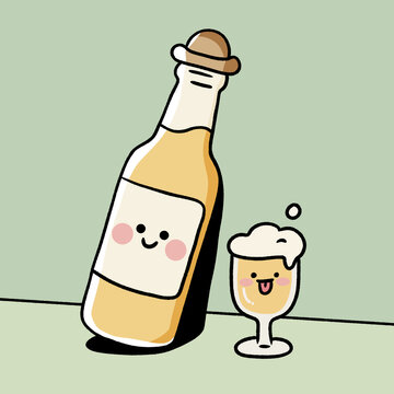 可愛啤酒瓶與啤酒杯插畫