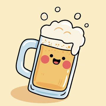 可愛卡通啤酒杯插畫