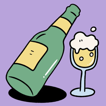 卡通風(fēng)格啤酒瓶與酒杯