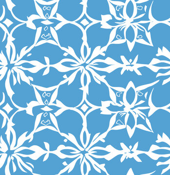 藍(lán)白簡(jiǎn)約花卉幾何圖案
