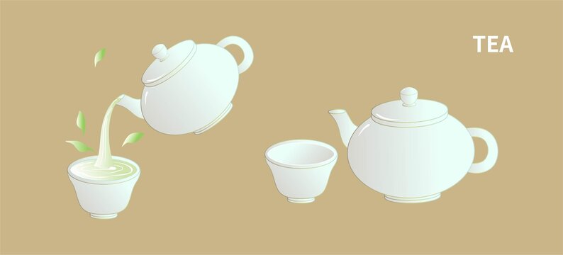 簡(jiǎn)約風(fēng)茶具與沏茶場(chǎng)景圖