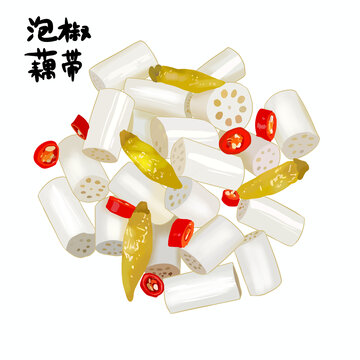 涼拌泡椒藕帶手繪插畫洪湖藕帶洪湖蓮藕
