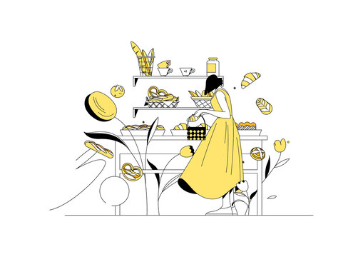 面包店購物矢量場景插畫