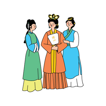 古風(fēng)女子三人形象插畫