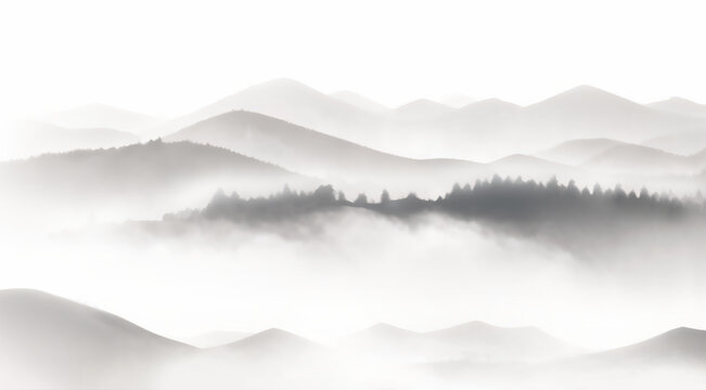 水墨意境山巒云霧圖
