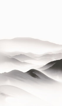 水墨寫意朦朧山巒景色