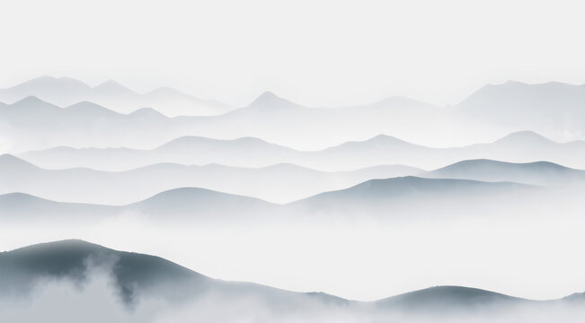 水墨風(fēng)格層疊山巒美景
