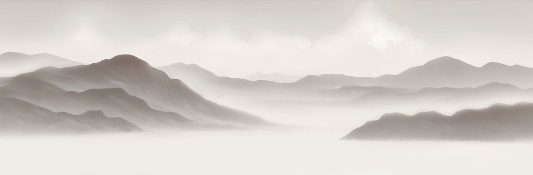 水墨風(fēng)格山巒云霧美景