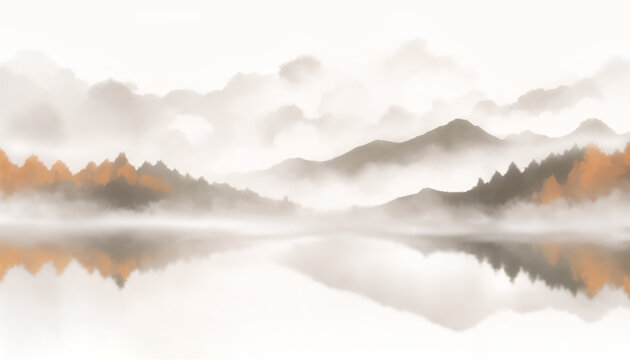水墨山水間的朦朧秋景